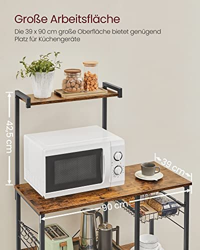 VASAGLE kkkenreol, m. 6 S-kroge, trdkurv og 6 hylder - rustik brun spnplade og sort stl