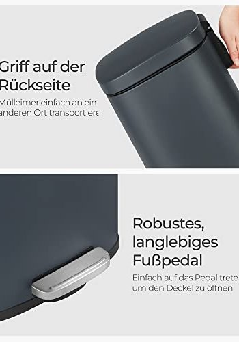 SONGMICS avfallsbeholder, med innvendig plastbeholder, lokk, soft close, luktkontroll - rykgr stl