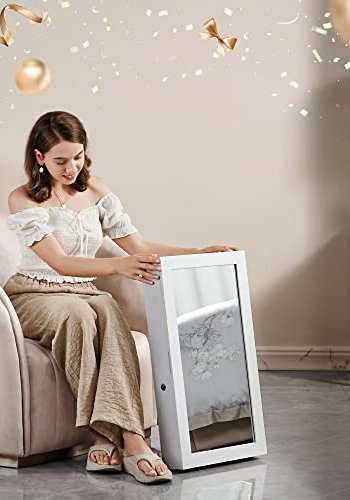 SONGMICS smykkeskap for vegg, lsbart, med speil - speilglass og hvit MDF