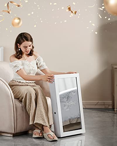 SONGMICS smykkeskap for vegg, lsbart, med speil - speilglass og hvit MDF