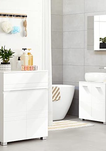 VASAGLE baderomsskap, m. 2 drer, 1 skuff og 1 justerbar hylle - hvit MDF