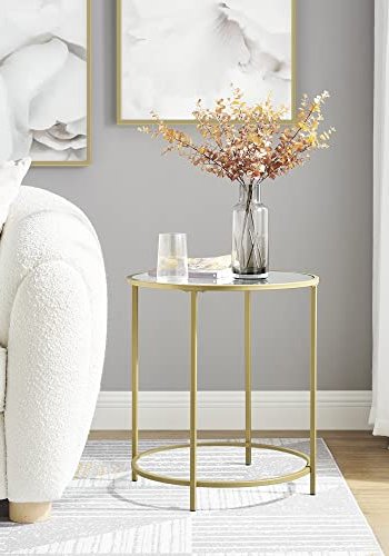 VASAGLE salongbord, rundt - herdet glass og gullstl (50)