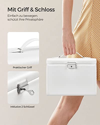 SONGMICS smykkeskrin, 4 lag, lsbar smykkeboks med skuffer, flyelsfôr ? hvit 