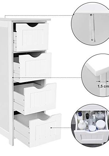 VASAGLE baderomsskap, m. 4 skuffer - hvit MDF