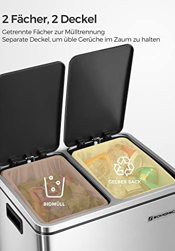 SONGMICS avfallsbeholder, trinnbeholder, med innerbeholder og hndtak - slv rustfritt stl