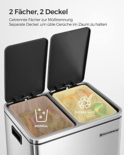 SONGMICS avfallsbeholder, trinnbeholder, med innerbeholder og hndtak - slv rustfritt stl