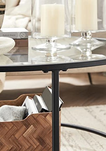 VASAGLE sofabord, rund - hrdet glas og sort stl (84)