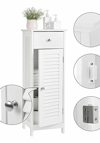 VASAGLE baderomsskap, m. 1 sprossedr, 1 hylle og 1 skuff - hvit MDF