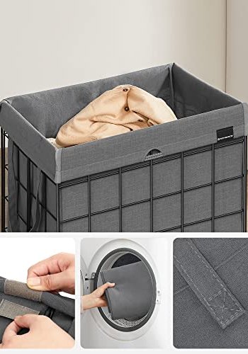 SONGMICS skittentyskurv, sammenleggbar, med avtagbar vaskbar pose - grtt stoff og svart stl