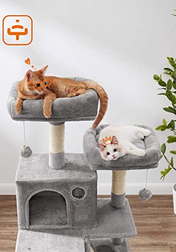 FEANDREA skrapestolpe, 5 niver, 2 stoler, 2 huler, 1 kurv, 2 pom-poms, 1 hengekye - lys gr plysj