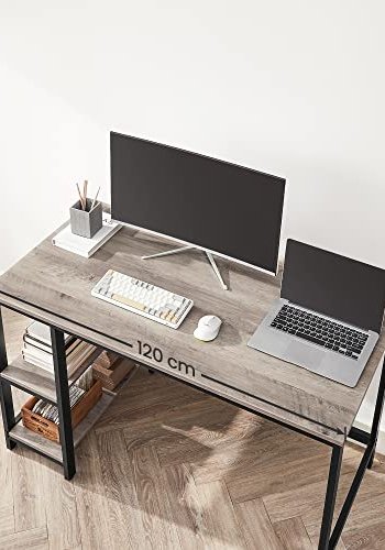 VASAGLE skrivebord, m. 2 hyller - greige sponplater og sort stl (120x60)