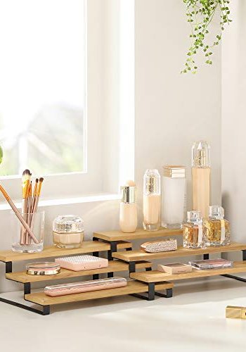 SONGMICS krydderhylle, 3-lags uttrekkbar, stablebar - naturlig bambus og svart stl (sett med 2)