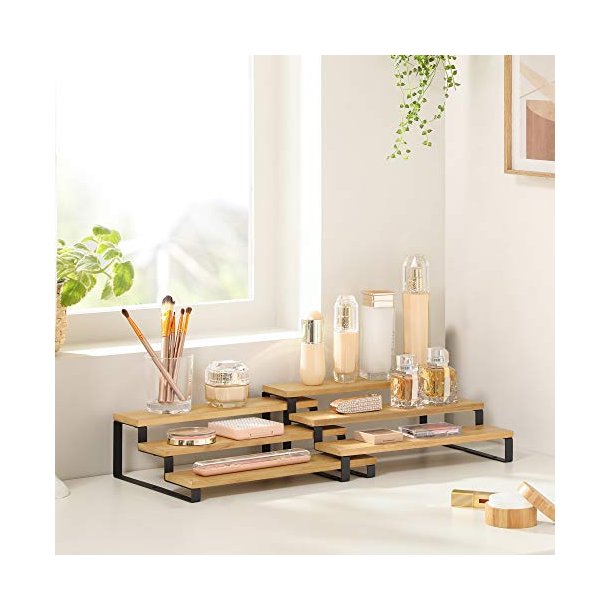 Krydderihylde, 3-lags udtrksbar, stabelbar - natur bambus og sort stl (st med 2)