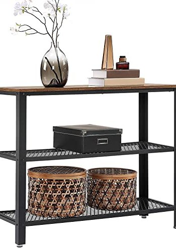 VASAGLE konsollbord, m. 2 mesh hyller - rustikk brun sponplate og sort stl (101,5x35)