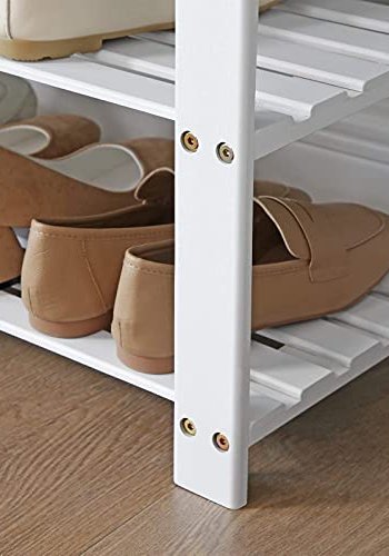 SONGMICS inngangsbenk, med gr pute og 2 hyller for sko - hvit bambus (71x29)