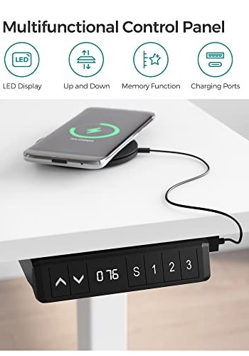 SONGMICS Hydejusterbart elektrisk skrivebord, bordramme, bordstativ, uten bordplate, med krok, trinnlst justerbar, minnefunksjon, stl, hvit LSD018W01