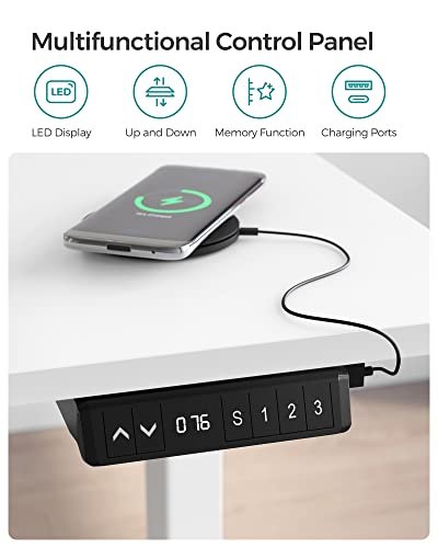 SONGMICS Hydejusterbart elektrisk skrivebord, bordramme, bordstativ, uten bordplate, med krok, trinnlst justerbar, minnefunksjon, stl, hvit LSD018W01