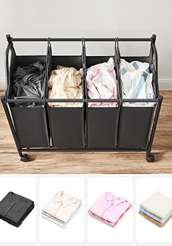 SONGMICS rullende skittentyskurv, m. 4 avtakbare vesker, hjul - svart polyester og svart jern