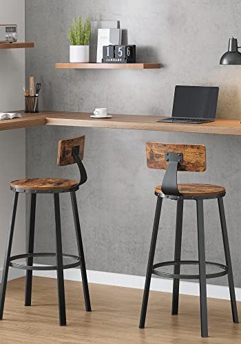 VASAGLE barkrakk, med rygg og fotsttte - brun sponplate og sort stl (sett med 2)