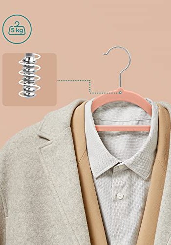 SONGMICS kleshenger, sklisikker, m. 360° svingbare kroker - rosa flyelsstoff (sett med 50 stk)