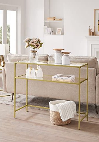 VASAGLE konsolbord, m. 1 hylde - hrdet glas og guld stl (100x35)
