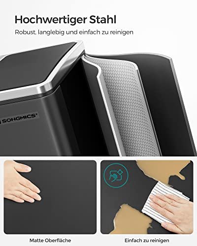 SONGMICS avfallsbeholder, 2 rom, innerbinger, hndtak, myk lukket, luktforsegling - svart stl
