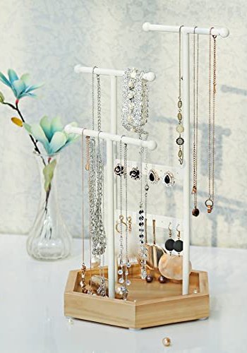 SONGMICS smykkestativ - hvitt jern og naturlig tre