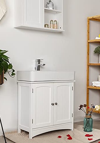 VASAGLE Elmea baderomsservant, m. 2 drer, 1 hylle - hvit MDF