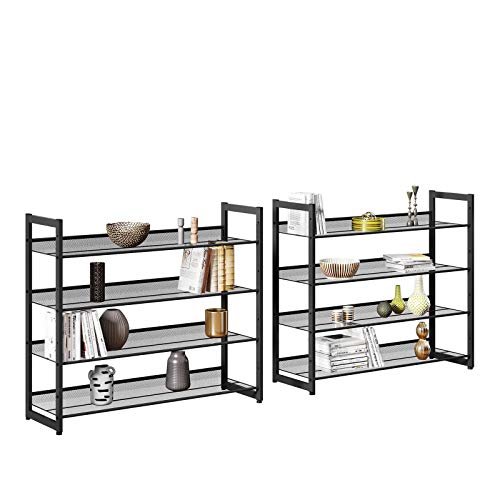 SONGMICS Schuhregal, stapelbar, 4 verstellbare Gitterböden flach oder schräg – schwarzer Stahl (2er-Set)