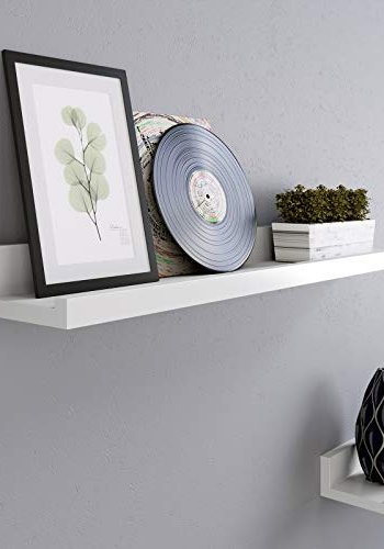 SONGMICS Flytande hyllor Set om 2, vägghyllor kant med högglansig finish, 60 x 10 cm, för tavelramar och böcker, vardagsrum, hall, sovrum, badrum, kök, kontor, vit LWS60WT