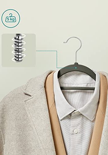 SONGMICS kleshenger, sklisikker, med knytestang og 360° roterbar krok - grtt flyelsstoff (sett med 20)