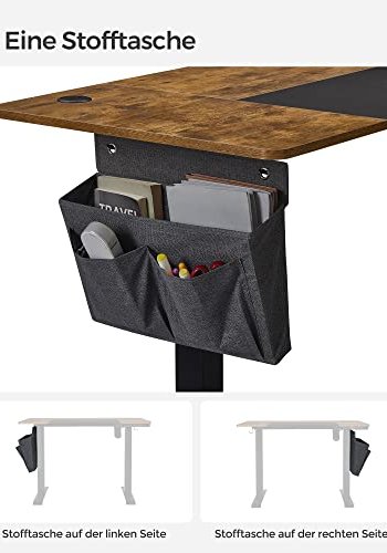 SONGMICS Hevet nedre bord, 4 hyder, med stofflomme - rustikk brun/svart sponplate og stl (120x60)