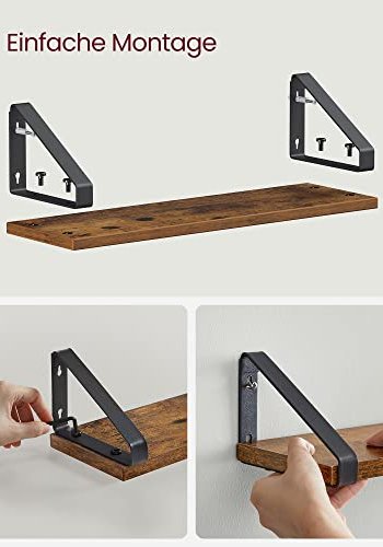 VASAGLE Wandregal, rechteckig – braunes MDF und schwarzer Stahl (3er-Set)