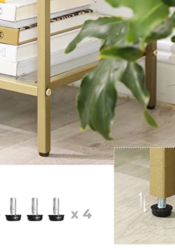 VASAGLE bokhylle, m. 4 hyller - herdet glass og gullstl