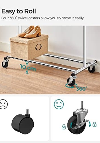 SONGMICS klesstativ, med uttrekkbar hengestang, hjul - slv stl