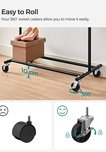 SONGMICS klesstativ, med uttrekkbar hengeskinne og hjul - svart stl