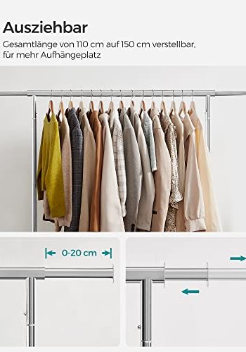 SONGMICS Kldhngare Justerbar kldhngare i frkromad metall, maximal kapacitet 130 kg, 3,6-4,9 fot lng HSR11S