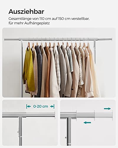 SONGMICS Kldhngare Justerbar kldhngare i frkromad metall, maximal kapacitet 130 kg, 3,6-4,9 fot lng HSR11S