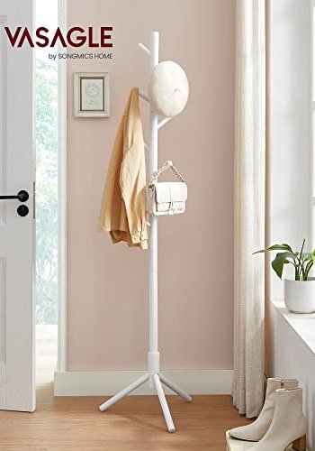 VASAGLE stum tjener, m. 8 kroker, 3 hydealternativer - hvit gummitre