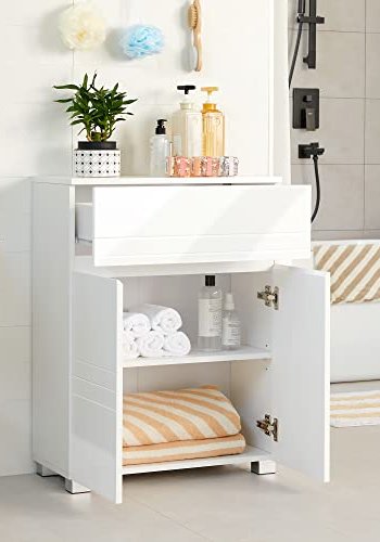 VASAGLE baderomsskap, m. 2 drer, 1 skuff og 1 justerbar hylle - hvit MDF