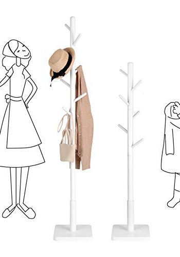 VASAGLE kldhngare, kldhngare i massivt tr, fristende hallkldhngare med 8 krokar fr rockar, hattar, vskor, handvskor, fr hall, hall, gummitrkrokar och stng, vit RCR010W02
