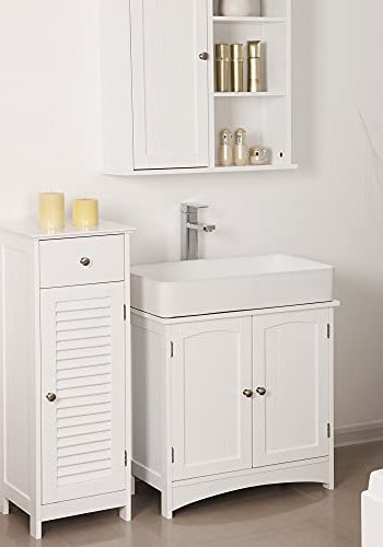 VASAGLE Elmea baderomsservant, m. 2 drer, 1 hylle - hvit MDF