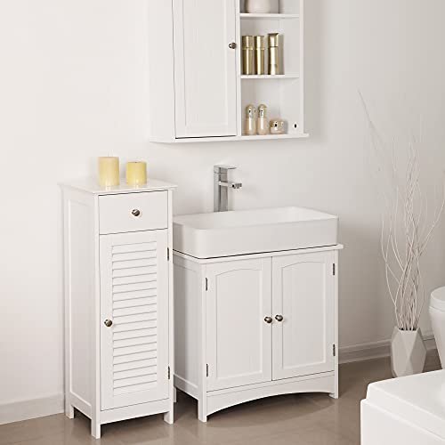 VASAGLE Elmea baderomsservant, m. 2 drer, 1 hylle - hvit MDF