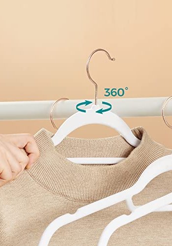 SONGMICS kleshenger, sklisikker, med knytestang og krok i rosa gull - hvitt flyelsstoff (sett med 50)