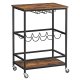 VASAGLE rullebord, hylle, holder for glass og flasker - rustikk brun sponplate og sort stl (60x40)