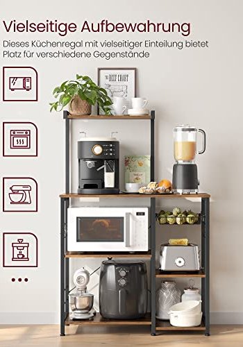 VASAGLE kkkenreol, m. 6 S-kroge, trdkurv og 6 hylder - rustik brun spnplade og sort stl