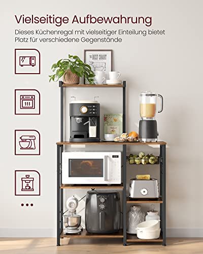 VASAGLE kkkenreol, m. 6 S-kroge, trdkurv og 6 hylder - rustik brun spnplade og sort stl