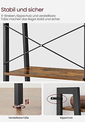 VASAGLE stigestativ, m. 5 hyller - brun sponplate og sort stl