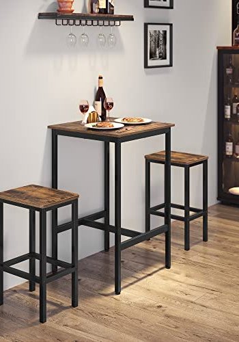 VASAGLE barbord, firkantet - brun sponplate og sort stl (60x60)