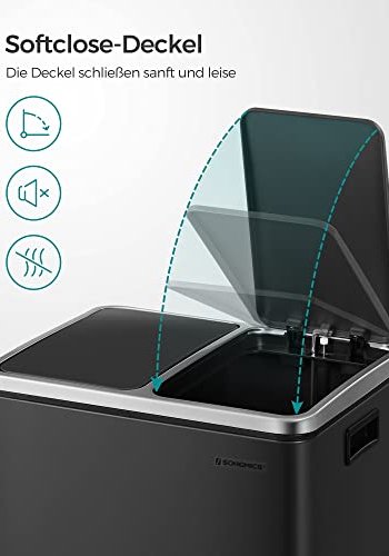 SONGMICS avfallsbeholder, 2 rom, innerbinger, hndtak, myk lukket, luktforsegling - svart stl